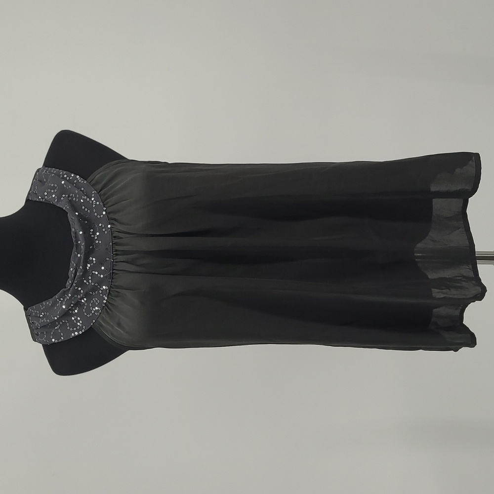 ADIVA NWT Sheer Gray Halter Blouse‎ with Sequin Collar Women's size Medium
